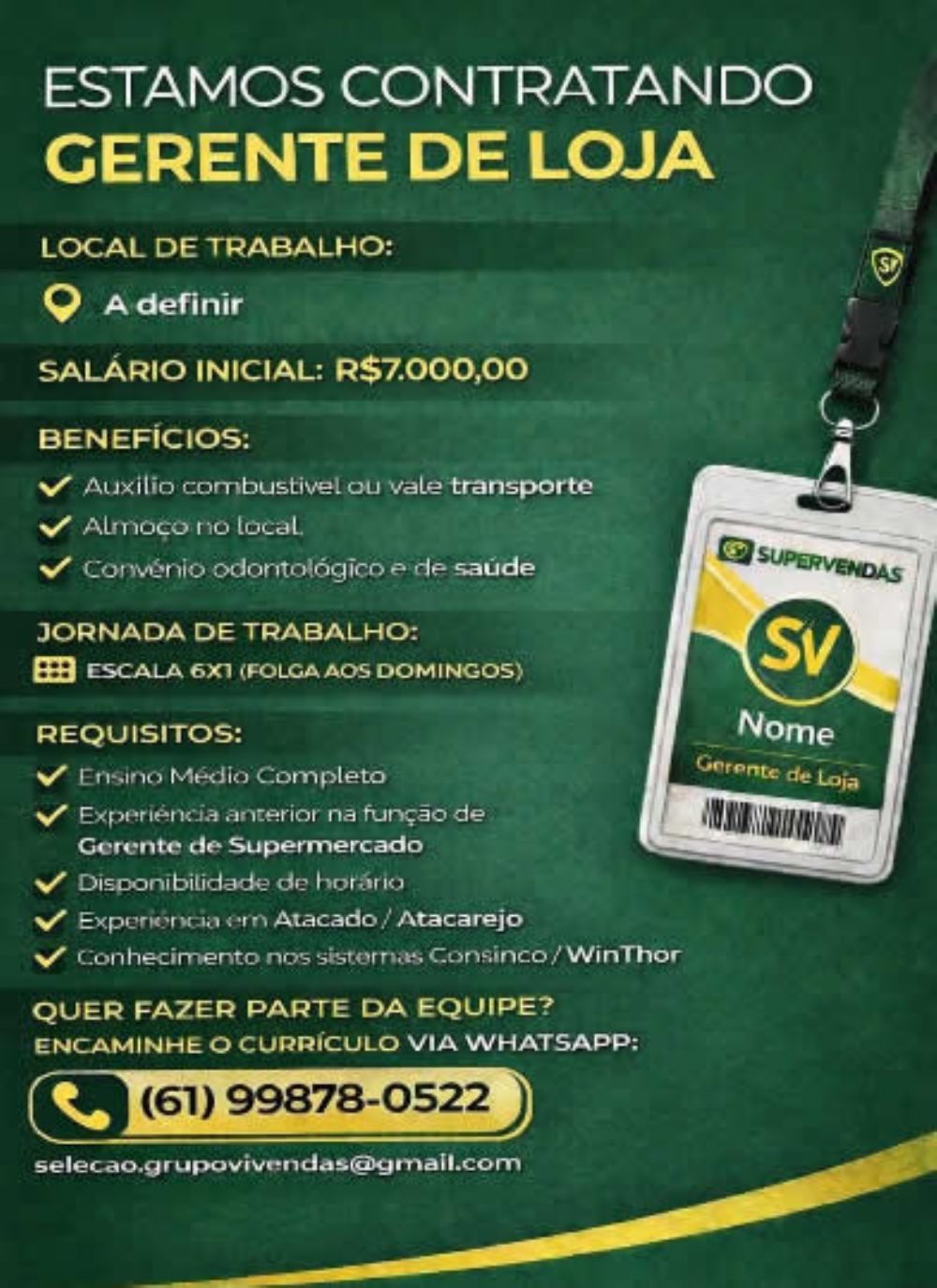 Supermercado Vivendas abre vaga para gerente de loja com salário inicial de R$ 7 mil